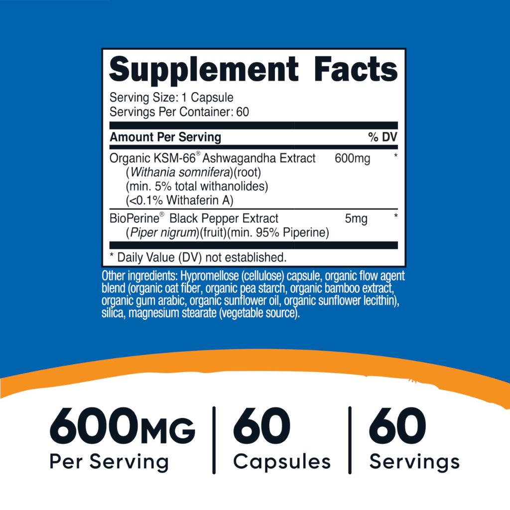 Nutricost KSM-66 Ashwagandha Root Extract 600mg, 60 Veggie Caps
