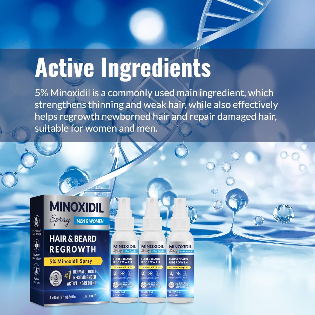 5% Minoxidil Spray for Hair and Beard - 2 fl. oz. (3 Pack)