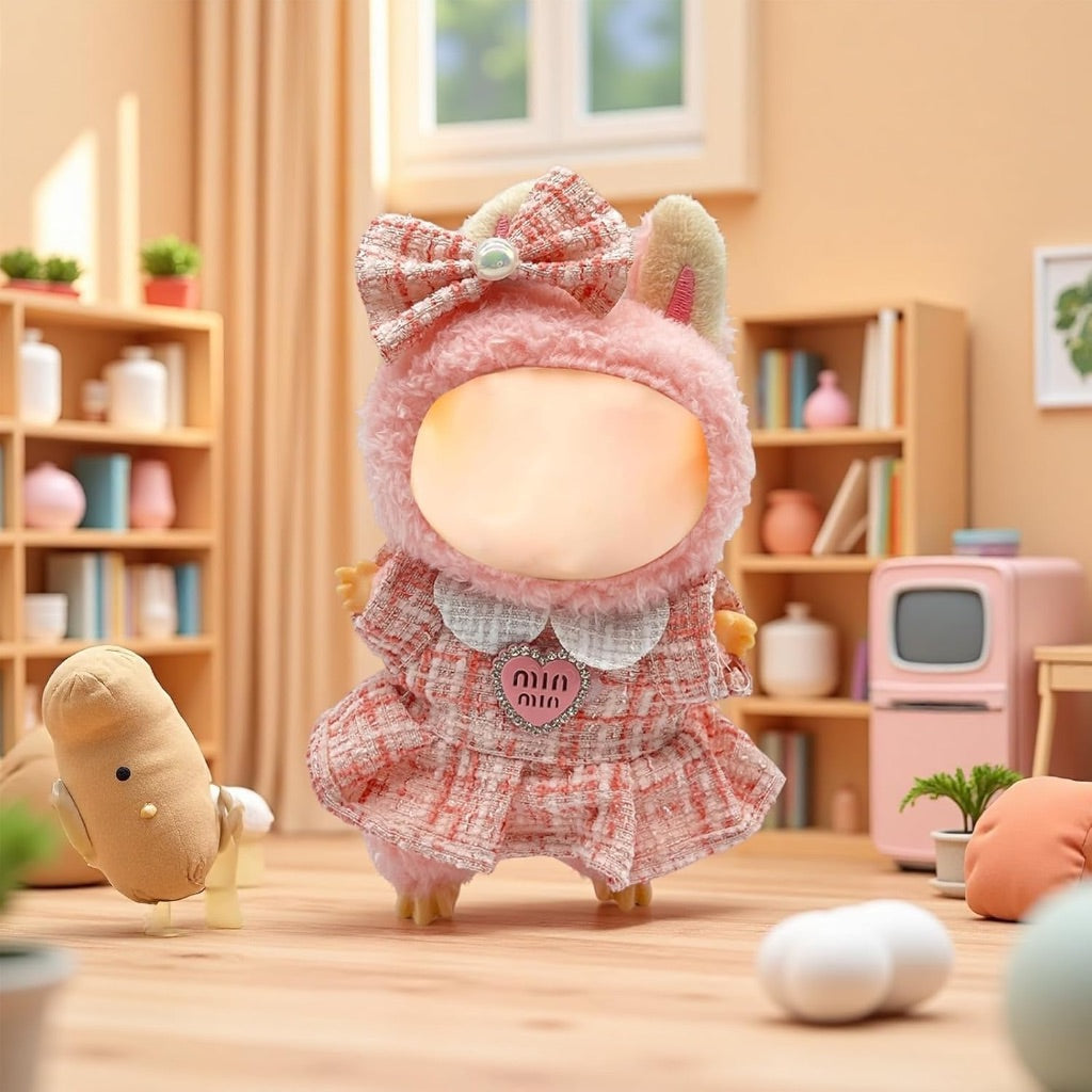 Plush Doll Clothing & Accessories Set for 17cm Dolls - Designer Style with Bow-Pink