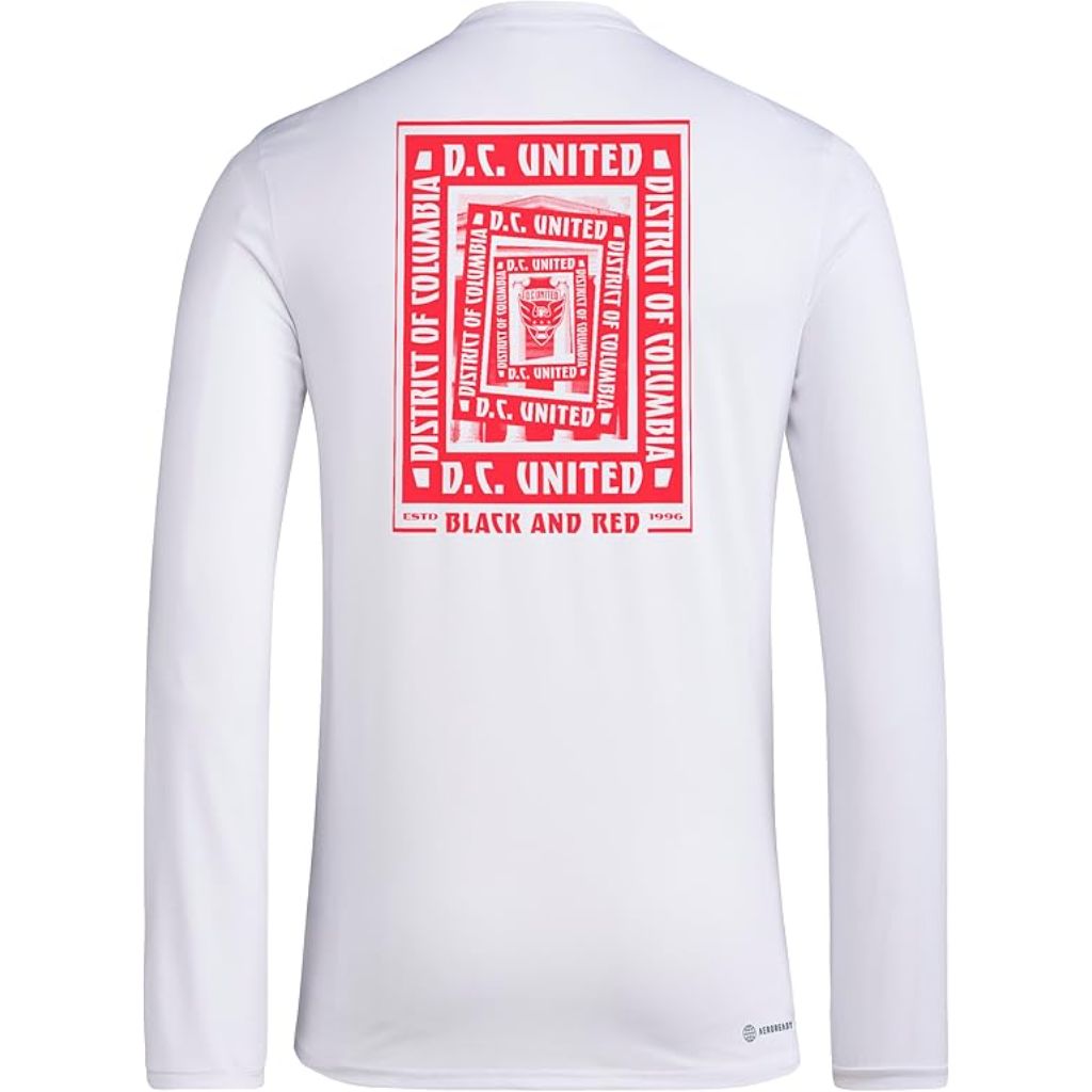 Adidas Men's D.C. United Pre-Game Long Sleeve Soccer T-Shirt, White/D.C. United, X-Large
