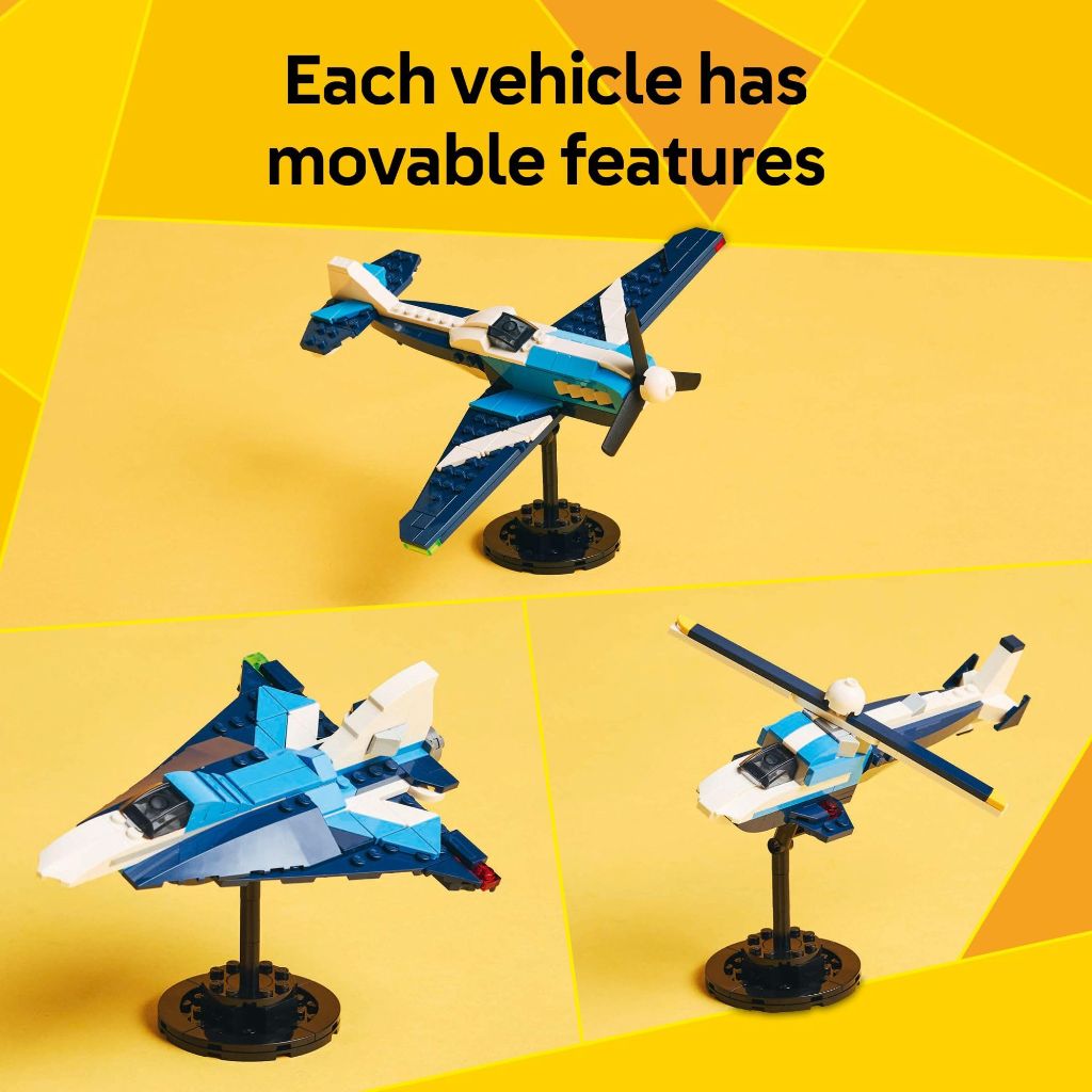 LEGO Creator 3 in 1 Aircraft Race Plane Toy - Building Toy with 3 Building Options, Airplane, Fighter Jet, or Helicopter