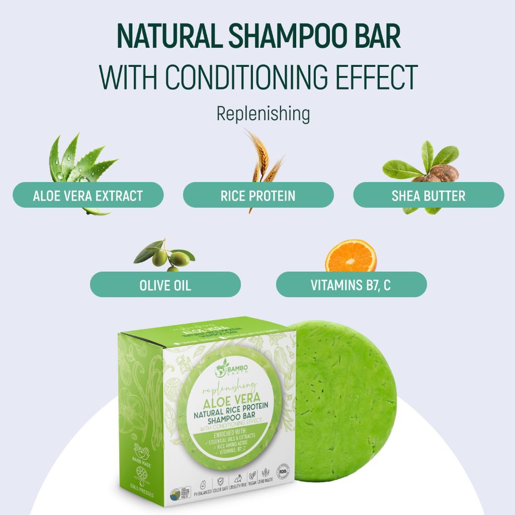 BAMBOEARTH Shampoo Bars For Hair With All Natural Plant Based Essential Oils (Aloe Vera)