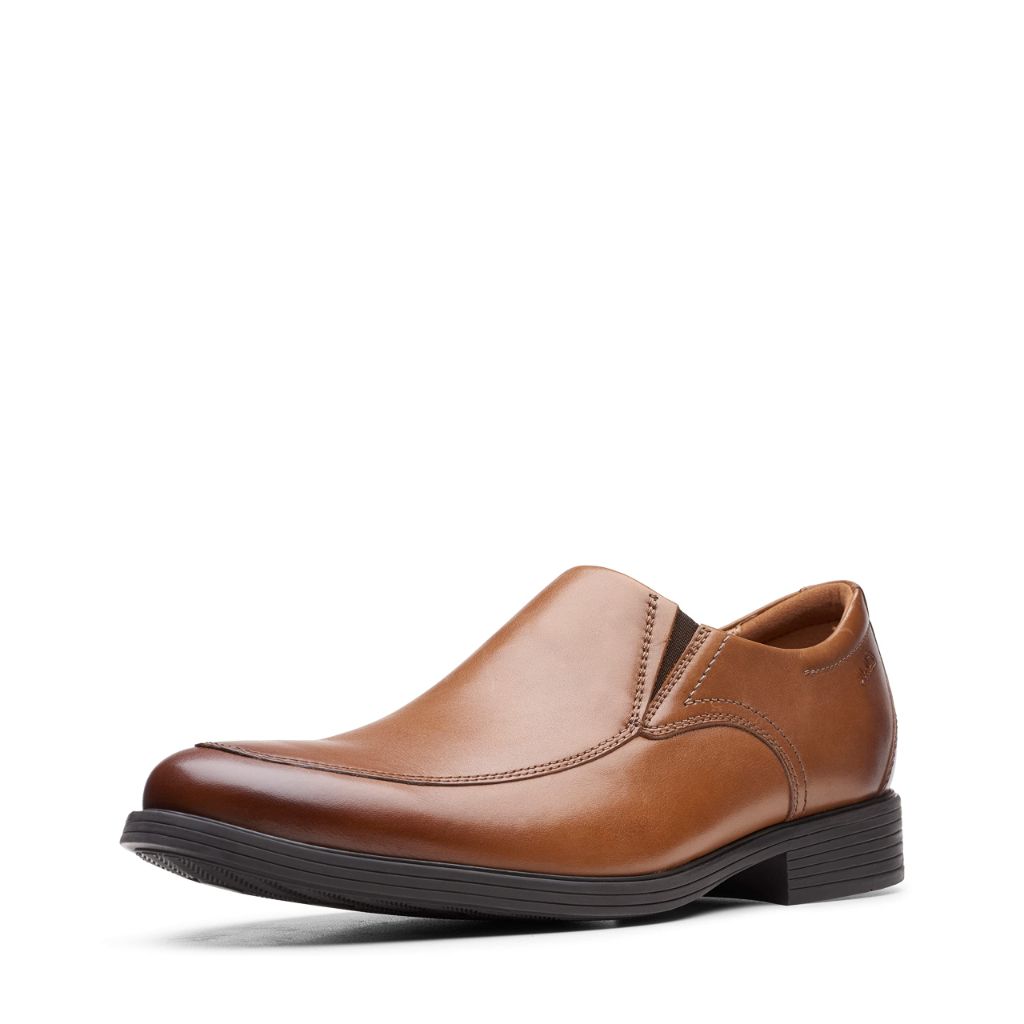 Clarks Men's Whiddon Plain Loafer, Dark Tan Leather, 7