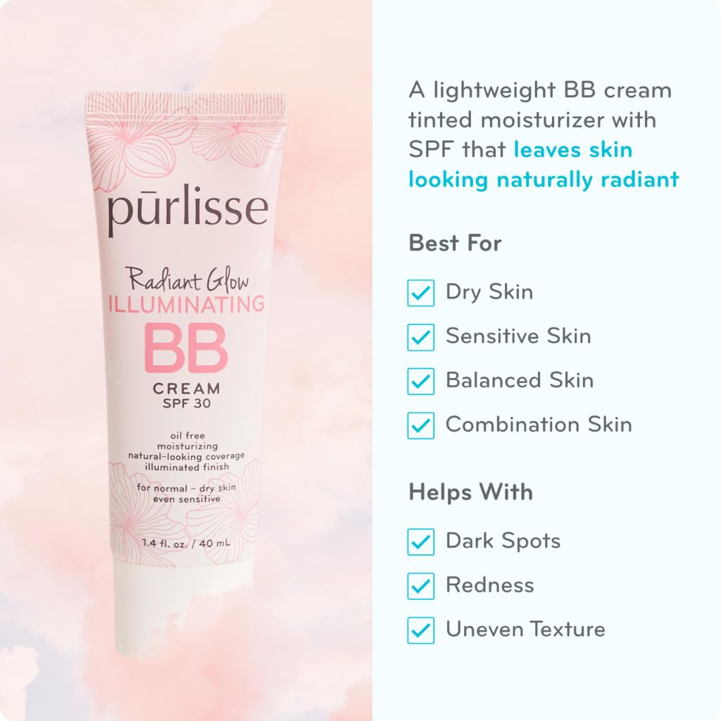 Pūrlisse Radiant Glow Illuminating BB Cream with SPF 30 - Light Medium (1.4 oz)
