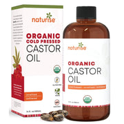 Naturise USDA Organic Castor Oil for Hair Growth – Pure Castor Oil Organic Cold Pressed & Unrefined in Glass Bottle – Vegan, Non-GMO Oils for Eyelash, Eyebrow, Hair, Skin & Face Support (16 fl. oz.)
