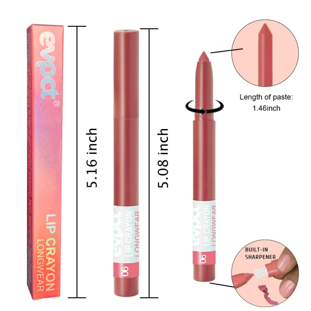 Evpct Red Brown Lip Liner Crayon Pencils Set for Women,# 06
