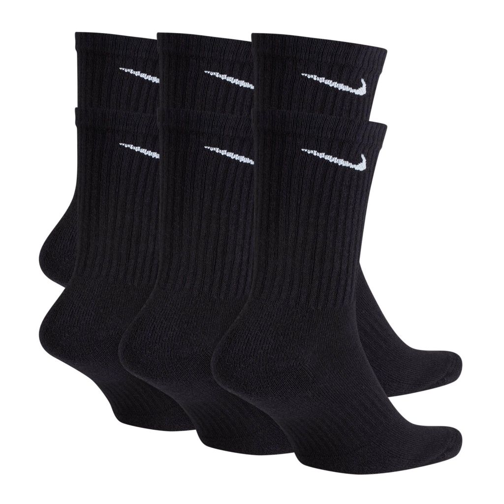 NIKE Unisex Performance Cushion Crew Socks with Band (6 Pairs), Black/White, Medium