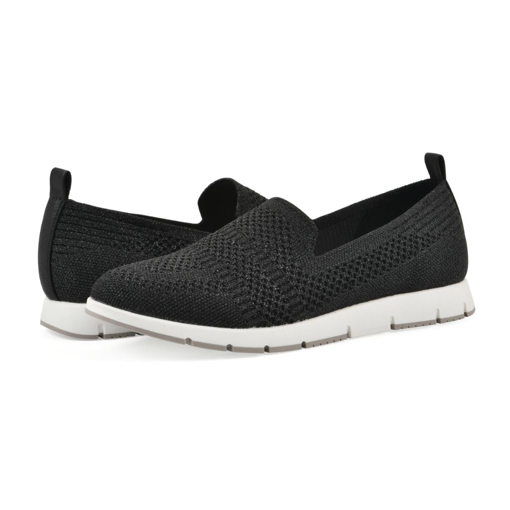 CLIFFS BY WHITE MOUNTAIN Women's Garren Knit Slip-On Sneaker, Black/Glitter/Knit, 10 M