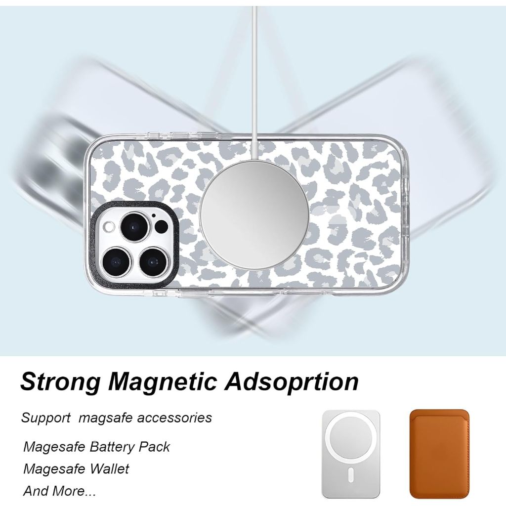 Magnetic Slim Hard PC Back Shockproof Protective Case for iPhone 16 Pro Max - Snow Leopard Print