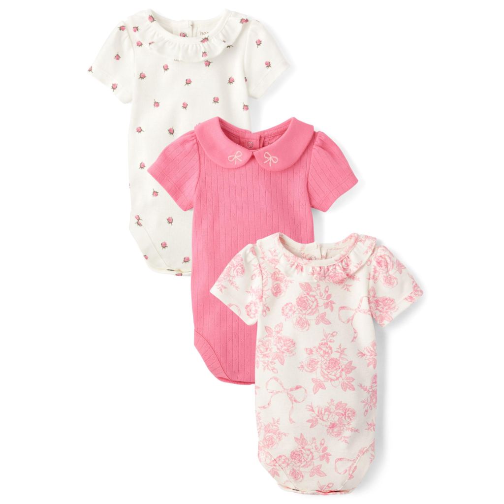 Gymboree,Unisex Baby,Short Sleeve Bodysuits,White Roses/Pink/Pink Floral,UPTO7LBS.
