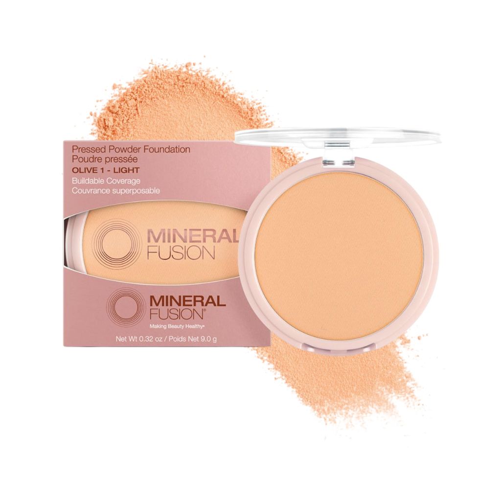 Mineral Fusion Pressed Powder Foundation, Olive 1 - Light Skin w/Greenish Undertones, Age Defying Foundation Makeup with Matte Finish, Talc Free Face Powder, Hypoallergenic, Cruelty-Free, 0.32 Oz.