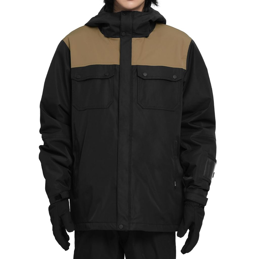 Actleis Winter Snowboard Jacket Warm Snow Coats For Men, Small, Black And Mocha Beige