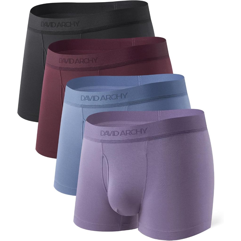 DAVID ARCHY Men's Trunks Underwear Modal Support Pouch with Fly, 4 Pack, XL