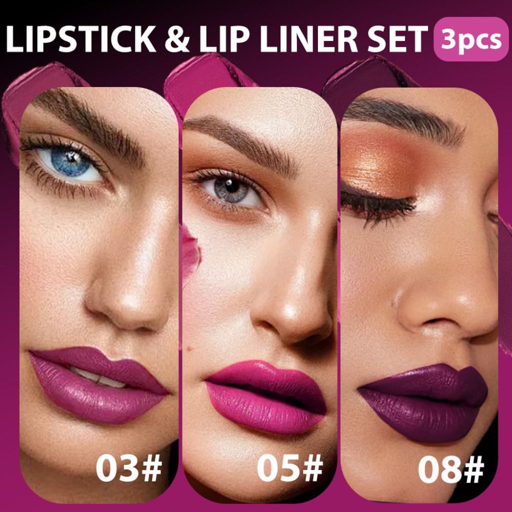 2-in-1 Lip Liner and Lipstick Combo Set - Purple (6pcs)