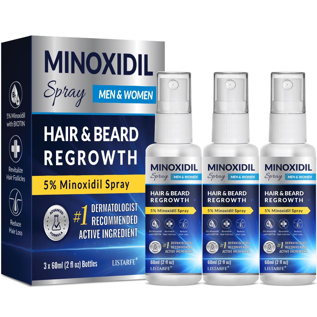 5% Minoxidil Spray for Hair and Beard - 2 fl. oz. (3 Pack)