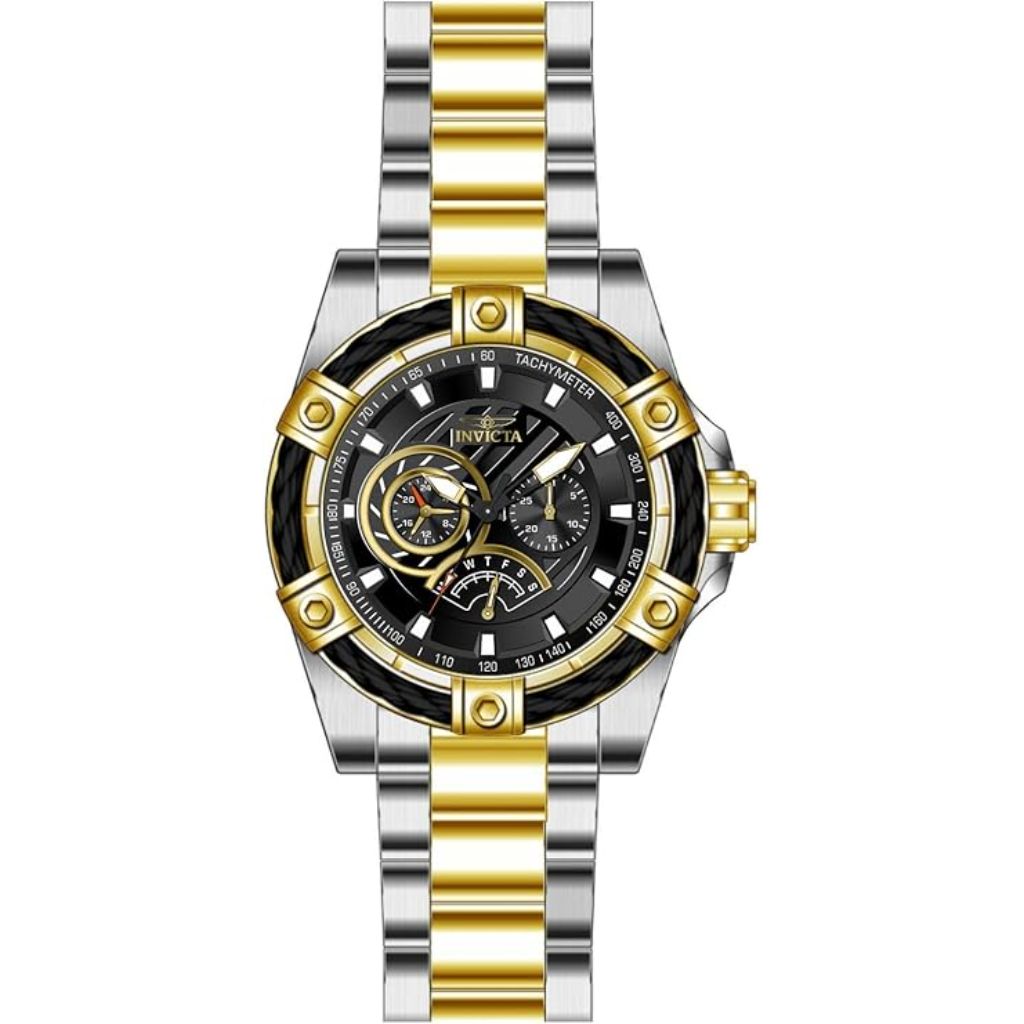 Invicta Men's Bolt 52mm Watch - Gold/Stainless Steel Band, Black Dial/Face  (46869)