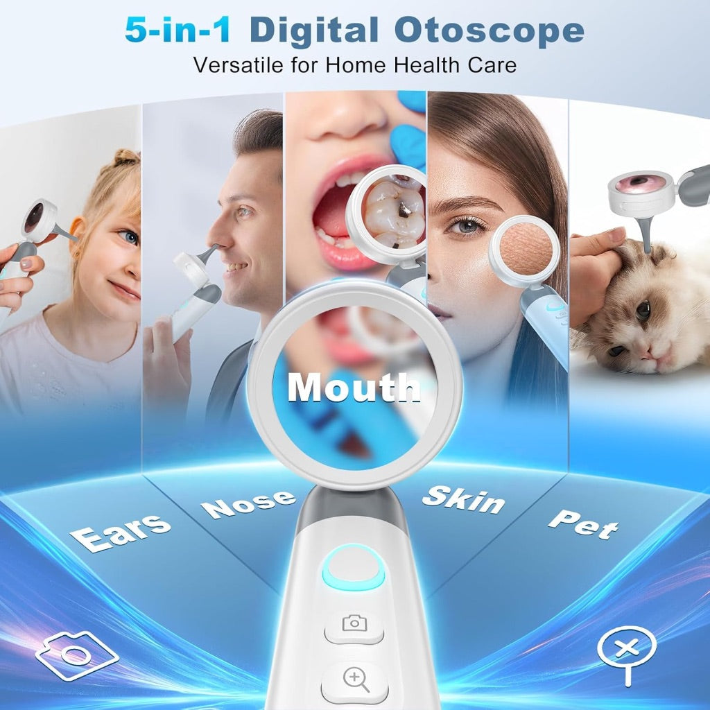 Wireless Ear Otoscope with 1080P HD Camera and 4 LED Lights, 1.38" IPS Display with Foldable Inspection Head