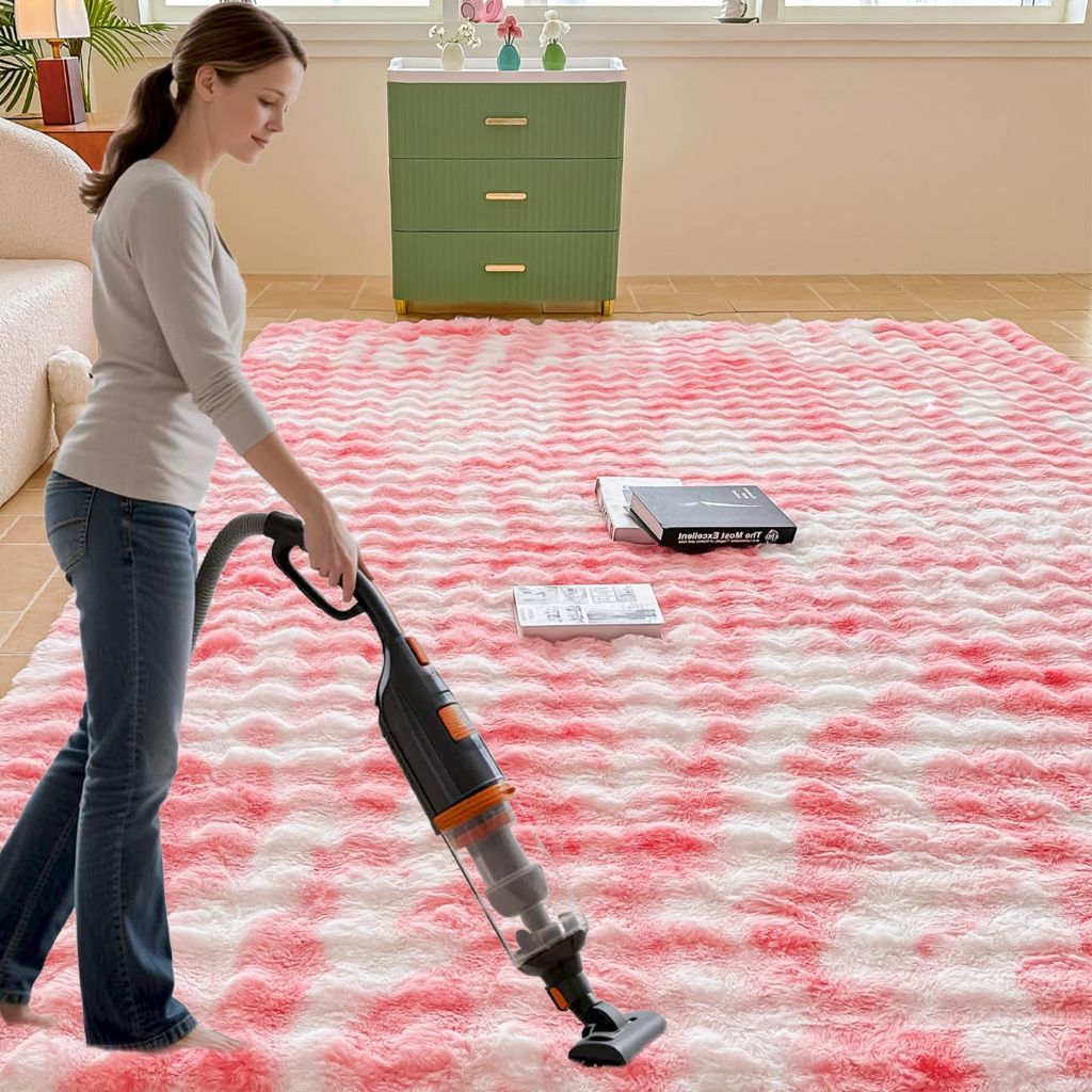 Pink White Rabbit Plush Area Rug , 8'X10'