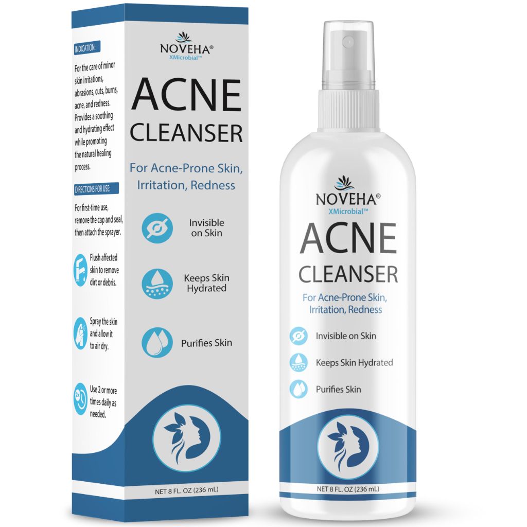 NOVEHA Facial Cleanser For Acne - Hypochlorous Acid Spray - Irritation, Redness & Breakouts Relief - 8 oz