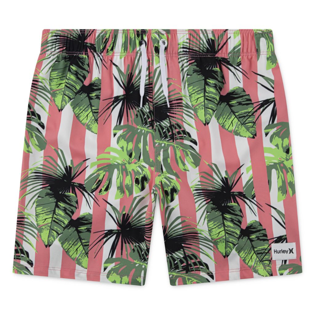 Hurley Kids Cabana Stripe Pull on Swim Trunk (Little Kid) Boy's Swimwear Sunset Coral : 4 Little Kid, Elastane/Mesh/Polyester