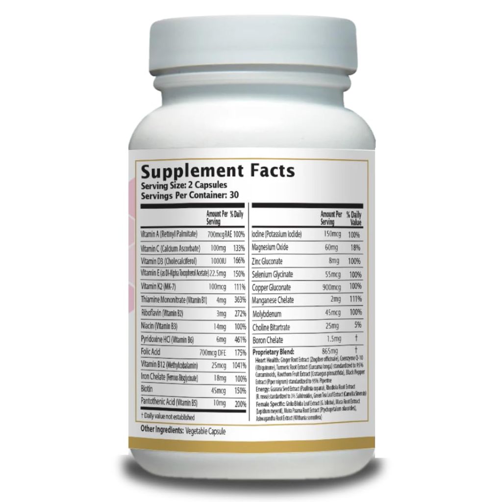 AnuMed Women's Multivitamin with Iron, Vitamin D3, Magnesium, B-Complex & Herbal Support | 60 Capsules Energy,
