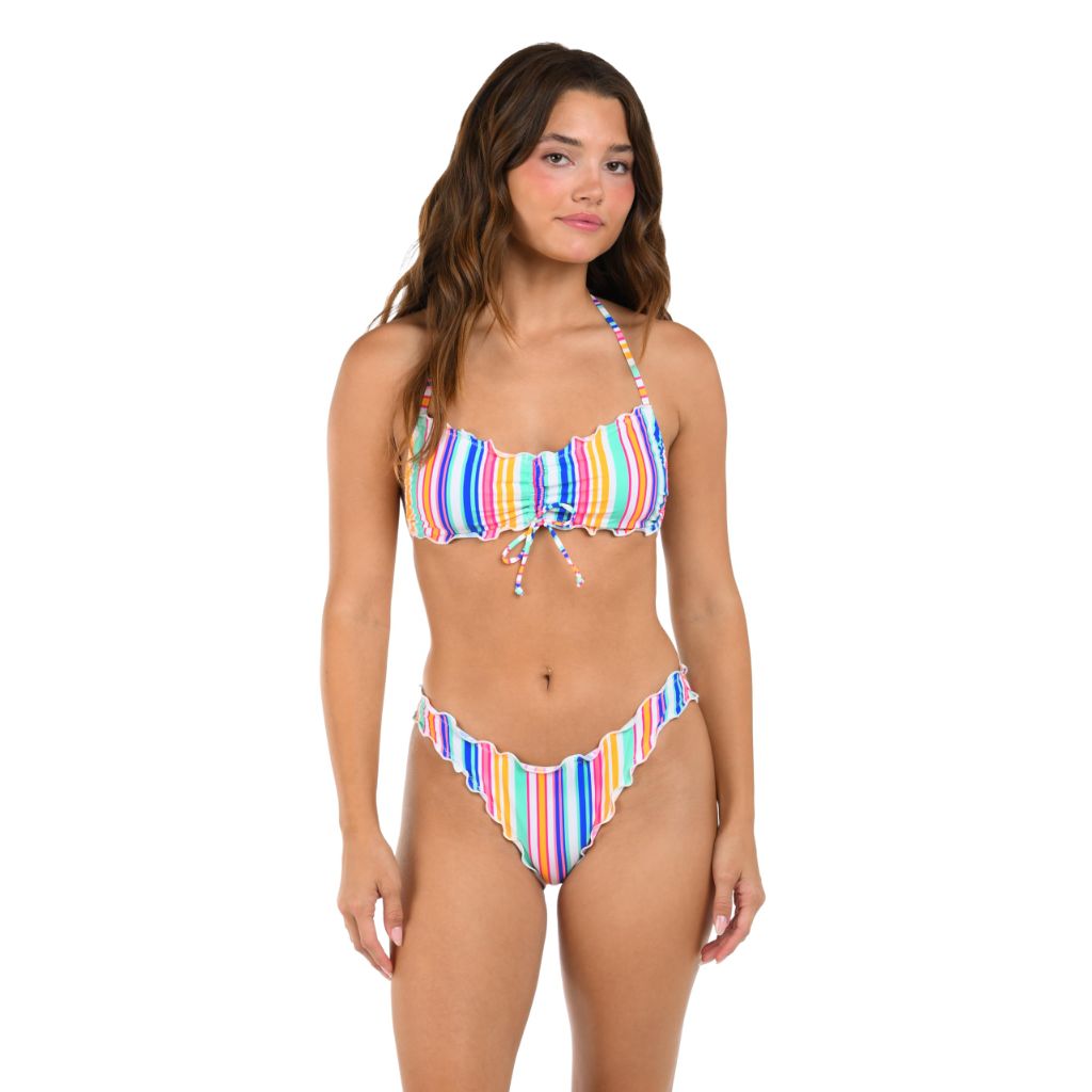 Citrus Women's Bandeau Bra Bikini Swimsuit Top, Multi//Shore & Sea Stripe, X-Large