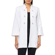 SZ PL, MULTIPLES Women's Petite Three Quarters Flounce Sleeves Stand Collar Double Button Lined Jacket, White