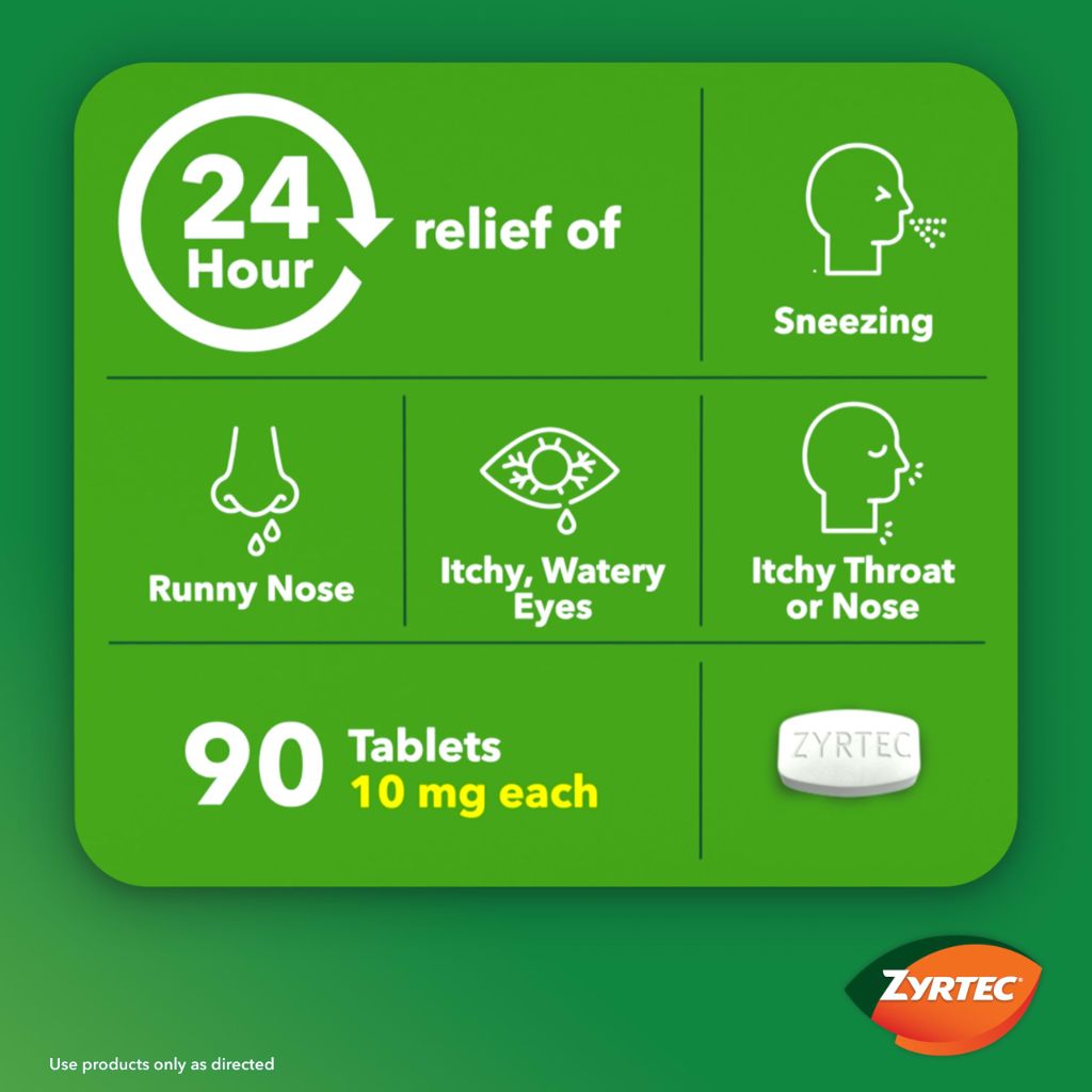 Zyrtec 24 Hour Allergy Relief Tablets, Cetirizine HCl 10mg - 90ct. Plus 3x1ct. Packs