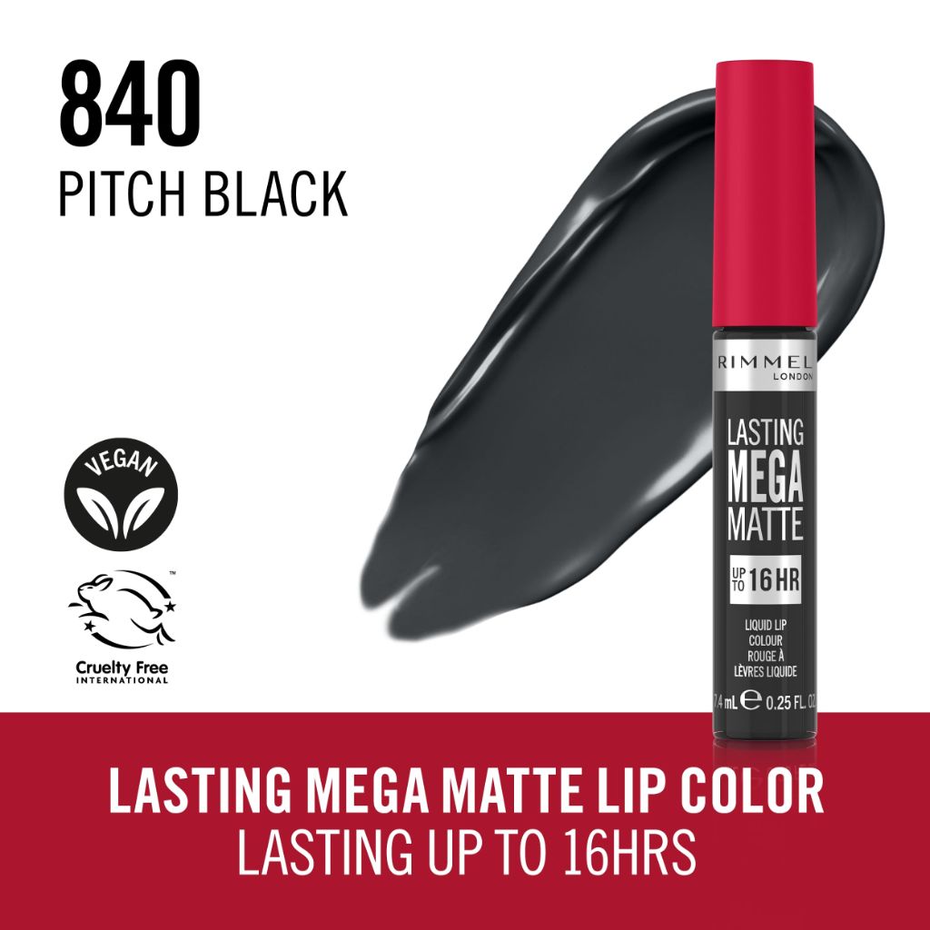 Rimmel London Lasting Mega Matte Liquid Lipstick, Pitch Black, 0.25oz