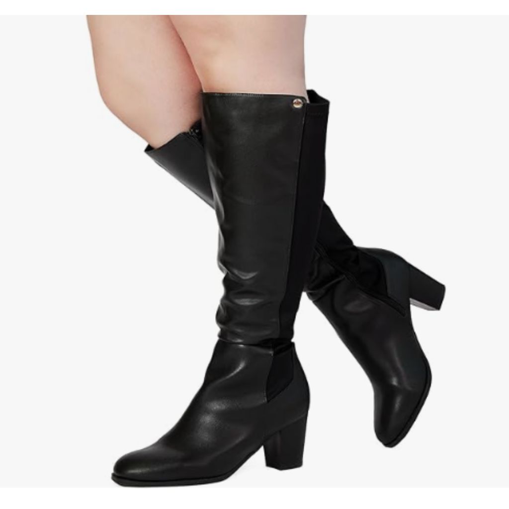 RF ROOM OF FASHION Women's Wide Calf Block Heel Knee High Dress Boots