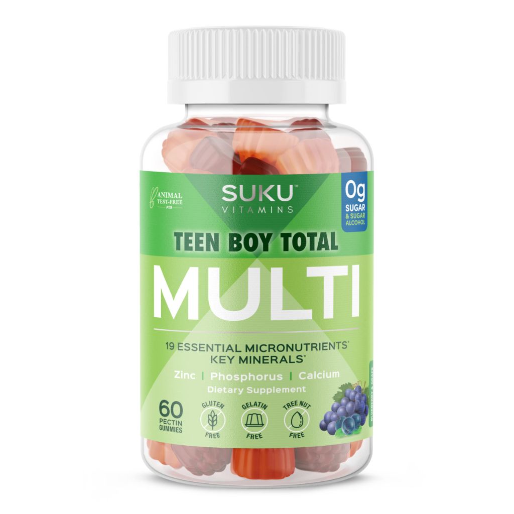 SUKU Teen Boy Multivitamin Gummies – Vitamins A, B12, C, D3, E, Zinc & Biotin – Grape Flavor – 60 Count