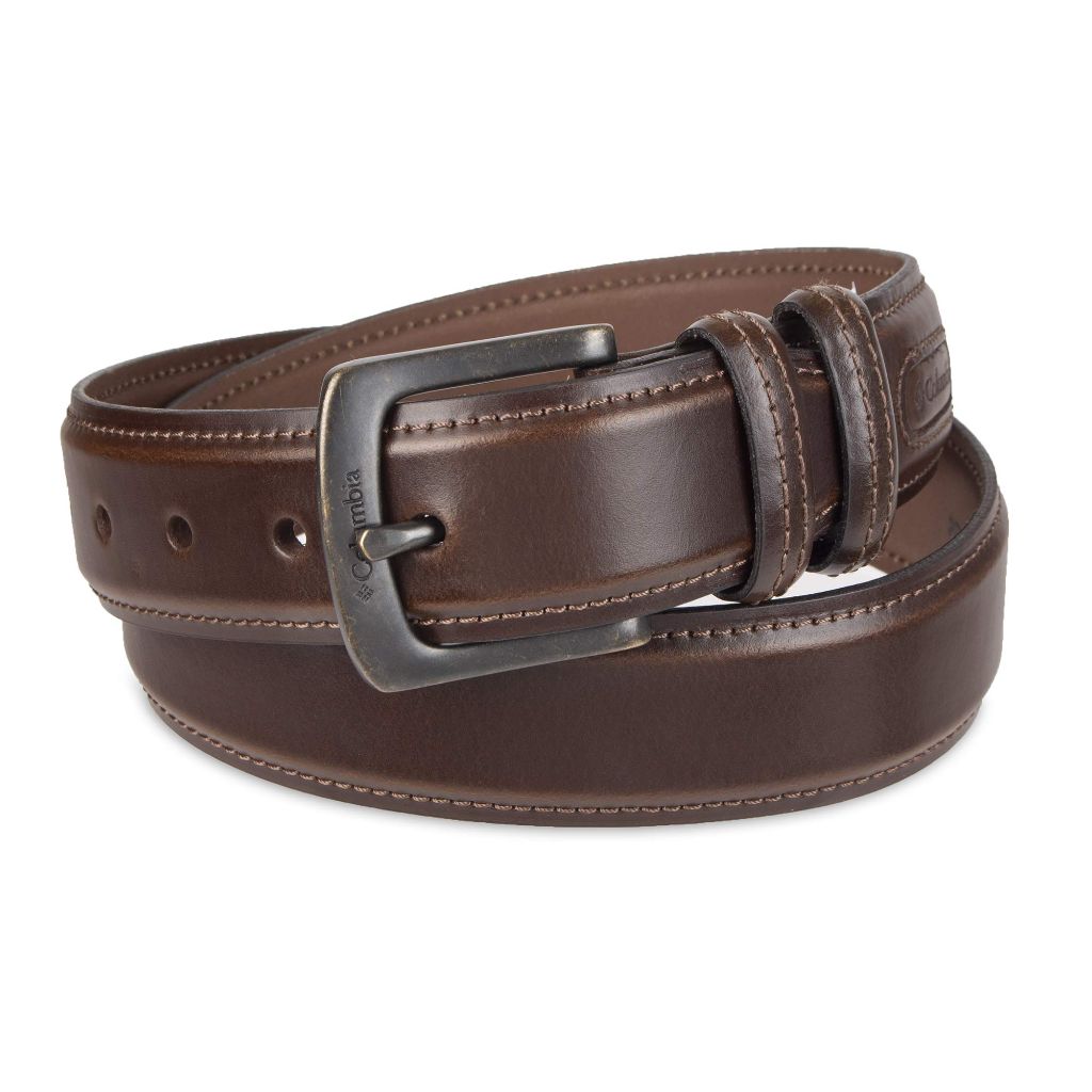 Columbia Men's Double Loop Belt-Casual Dress with Single Prong Buckle for Jeans, Khakis, Brown, Large