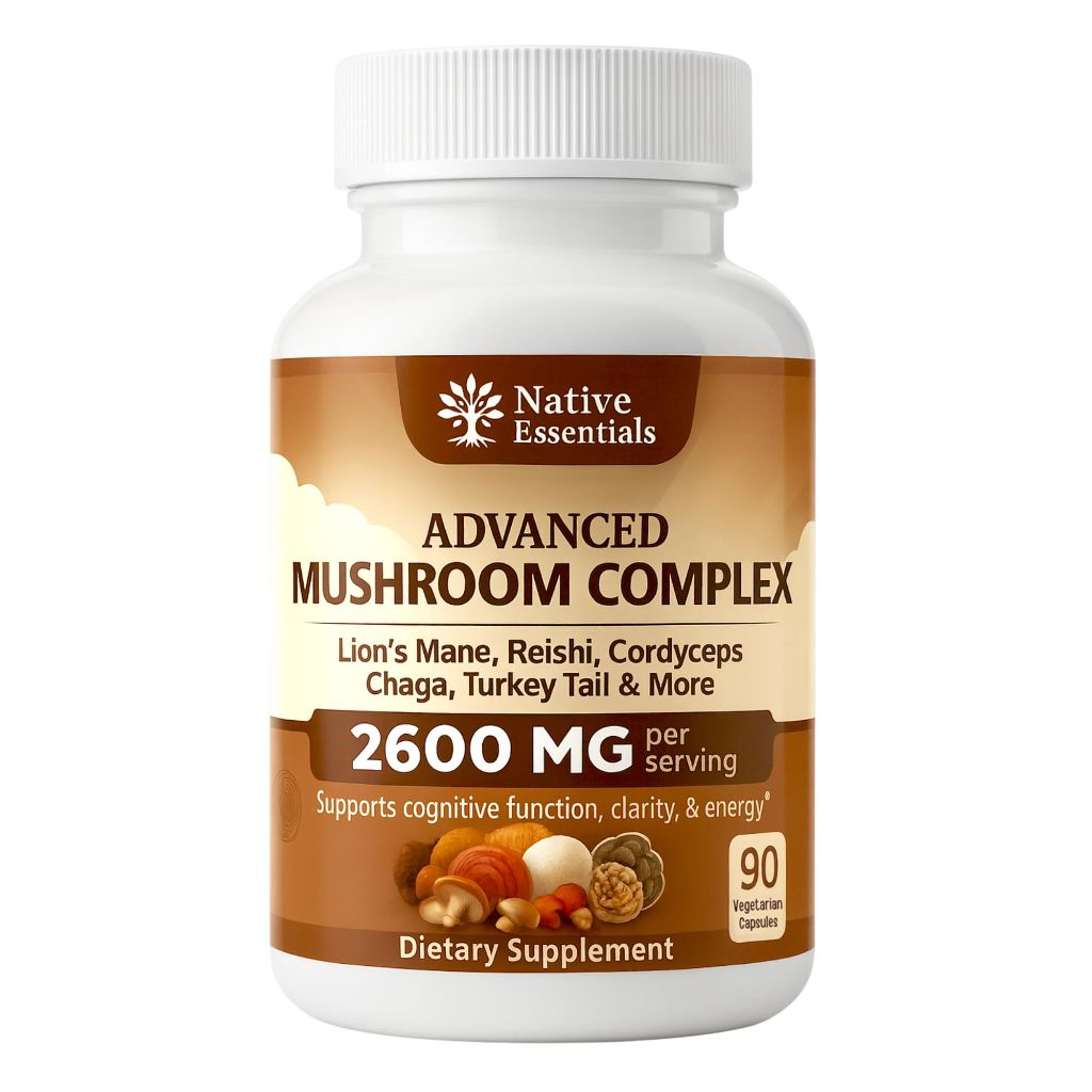Native Essentials 10-in-1 Mushroom Complex with Lions Mane, Reishi, Cordyceps - 2600mg  90 Capsules