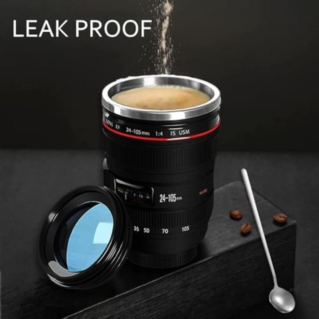 Camera Lens Stainless Steel Coffee Mug - Black