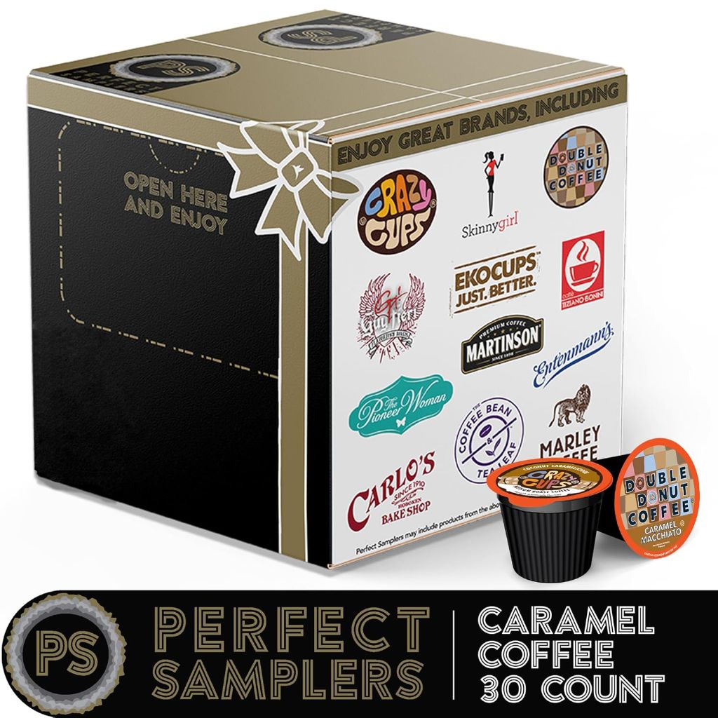 Perfect Samplers Caramel Coffee Pods Variety Pack, Medium Roast for Keurig K-Cups Machines, Assorted Flavored Sampler, 30 Count