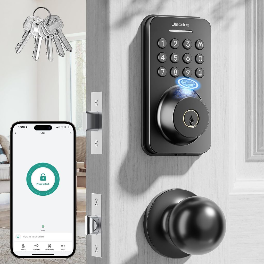 Ulecoce Fingerprint Smart Deadbolt with Keypad, App Control, and Auto-Lock