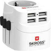 SKROSS | 1.302461 | Pro Light USB (4xA) | Universal Travel Adapter 2 & 3 Pin with 4 USB Ports 4.8A Voltage and Power: 100V-700W/250V-1750W Suitable for PC and Hair Dryer
