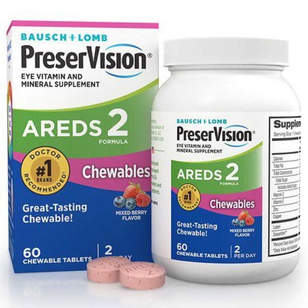 PreserVision AREDS 2 Eye Vitamins and Minerals with Lutein and Zeaxanthin  Mixed Berry Chewables  60 Count