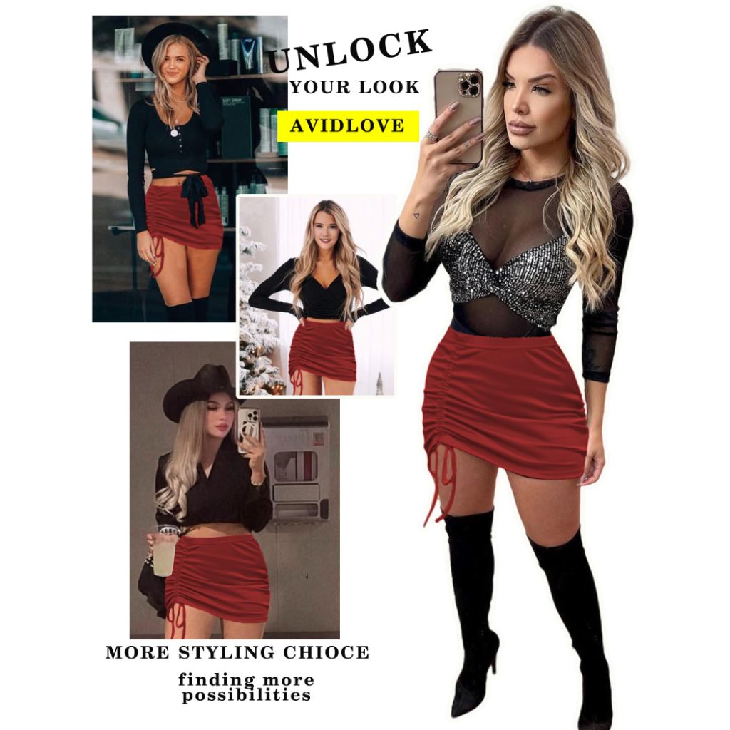 Avidlove Bodycon Skirts for Women, Wine Red XXL