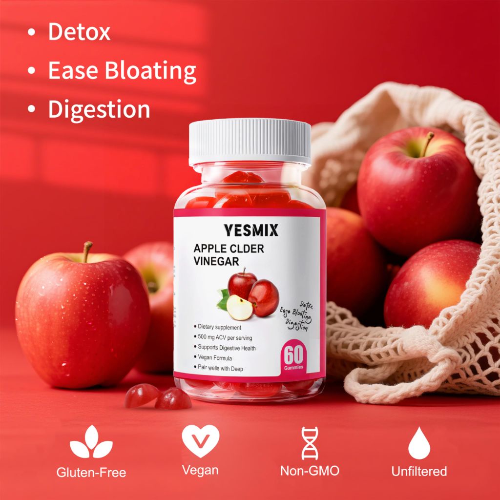 YESMIX Adult Apple Cider Vinegar Gummies - with Vitamin B12 - (60 Count）