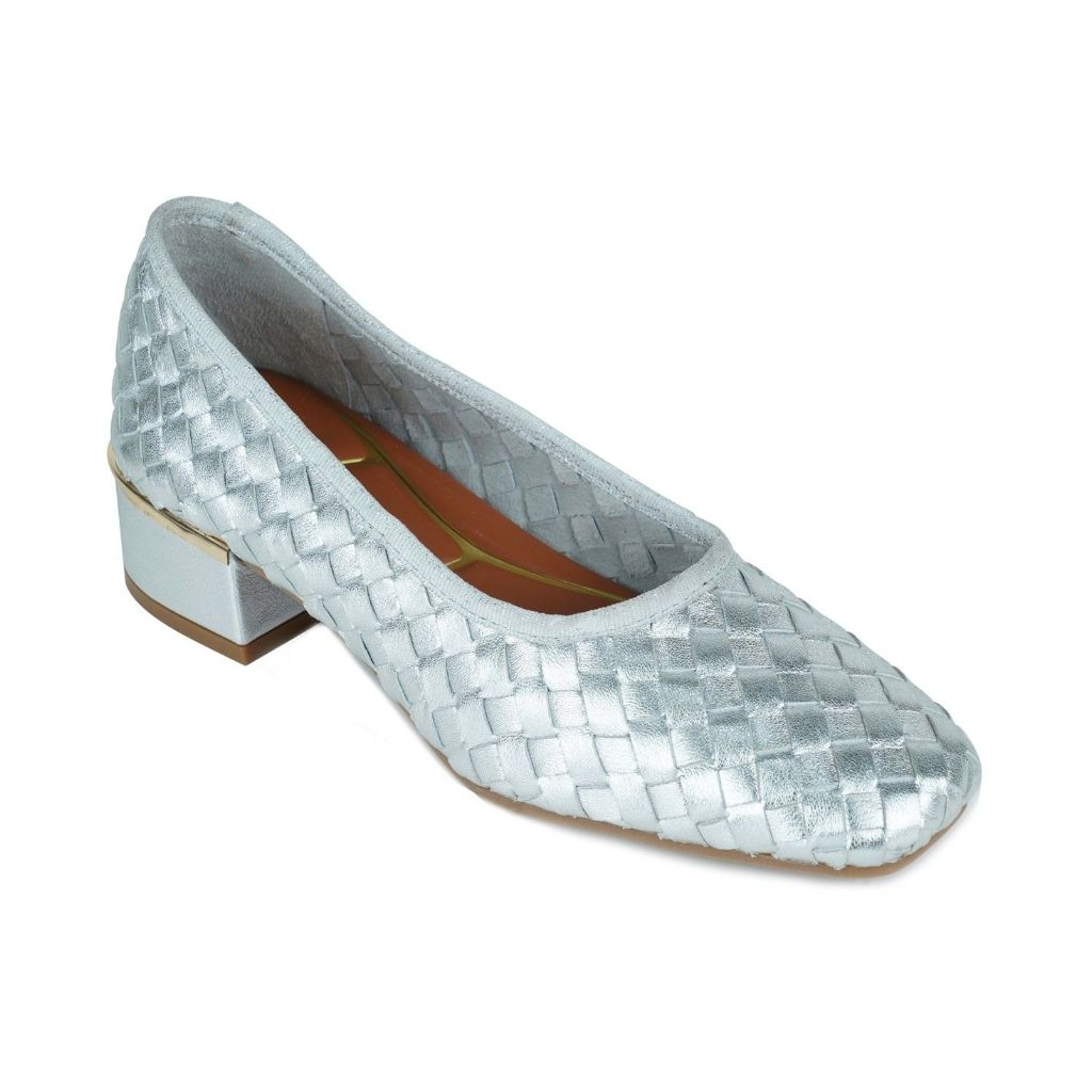 Kenneth Cole | Birdie Woven Metallic Leather Pump in SILVER WOVEN LEATHER, Size: 6