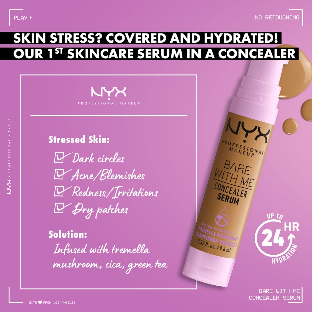 NYX PROFESSIONAL MAKEUP Bare With Me Concealer Serum, Concealer Makeup For Up To 24Hr Hydration - Vanilla