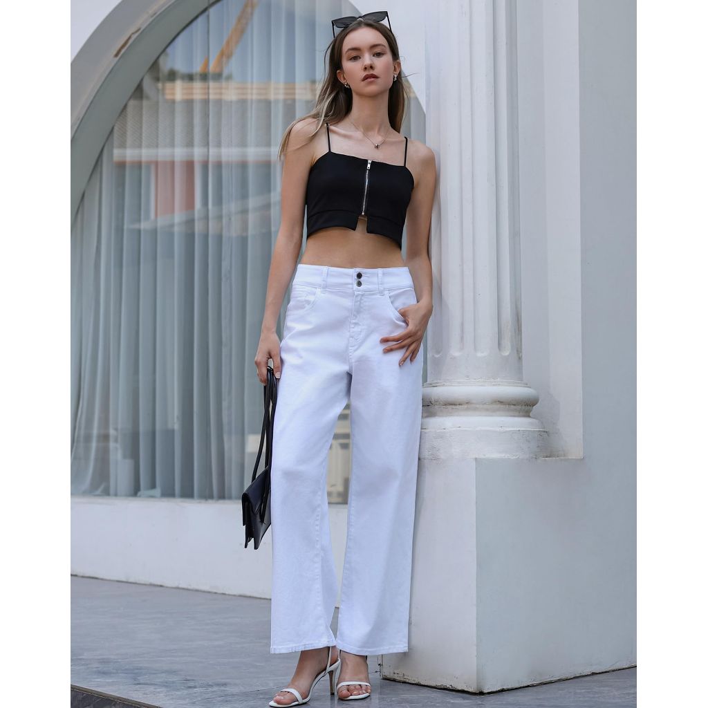 SZ 14, OFLUCK Women's Wide Leg Jeans Mid High Waisted, White