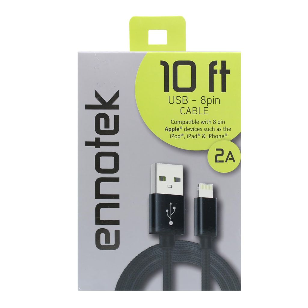 Ennotek Super Long <10 FEET> Nylon-Braided USB to 8pin Lightning Charging Cable – Charge Cord Compatible with iPhone 5-14, Airpods 1,2,3, Pro1,2, Airpods Max w/Quality Aluminum Connectors