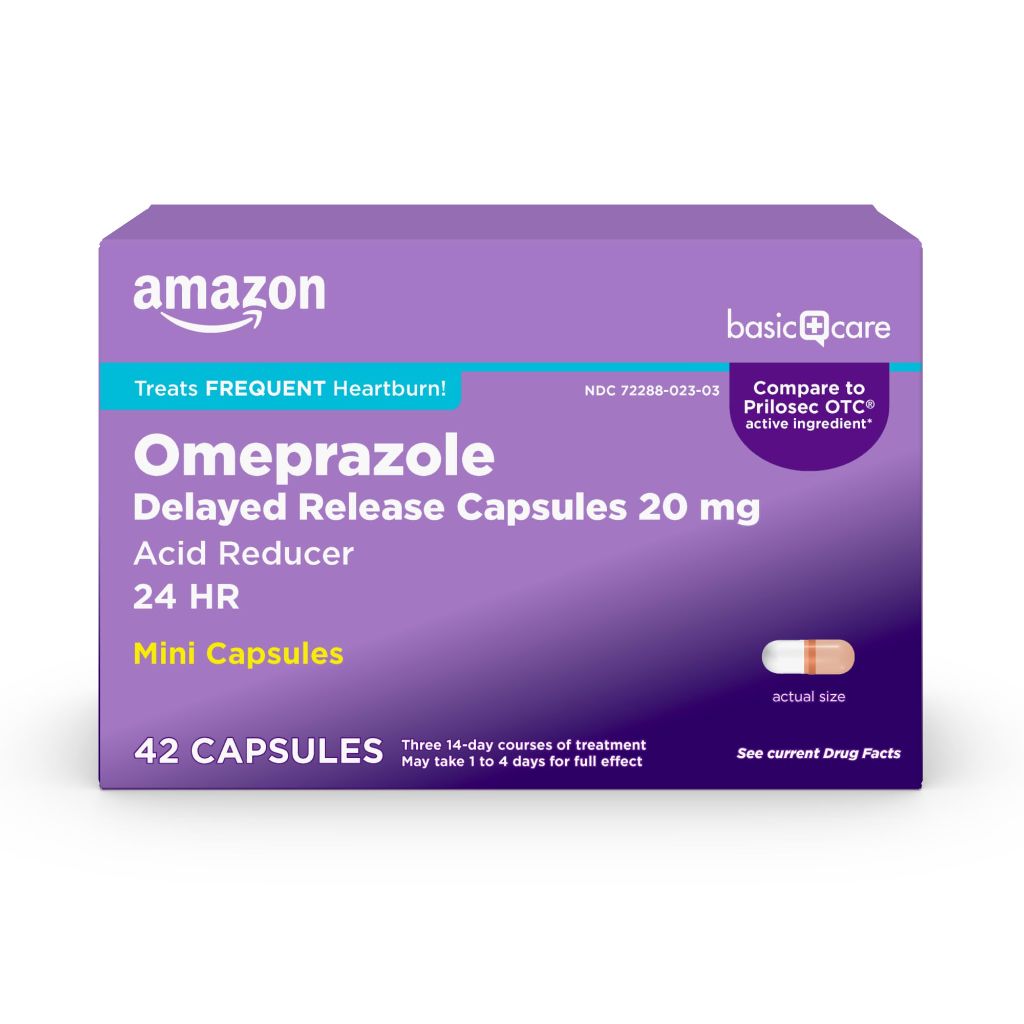 Amazon Basic Care Omeprazole Delayed Release Acid Reducer, 24HR Heartburn Medicine, 42 Count Pack