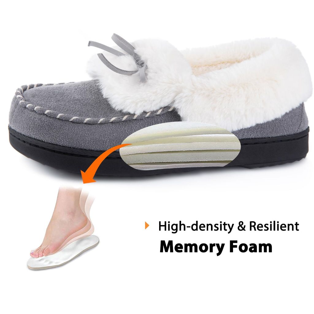 SZ 9.5-10.5 RockDove Women's Trapper Moc Memory Foam Slipper Gift Ready | Light Grey