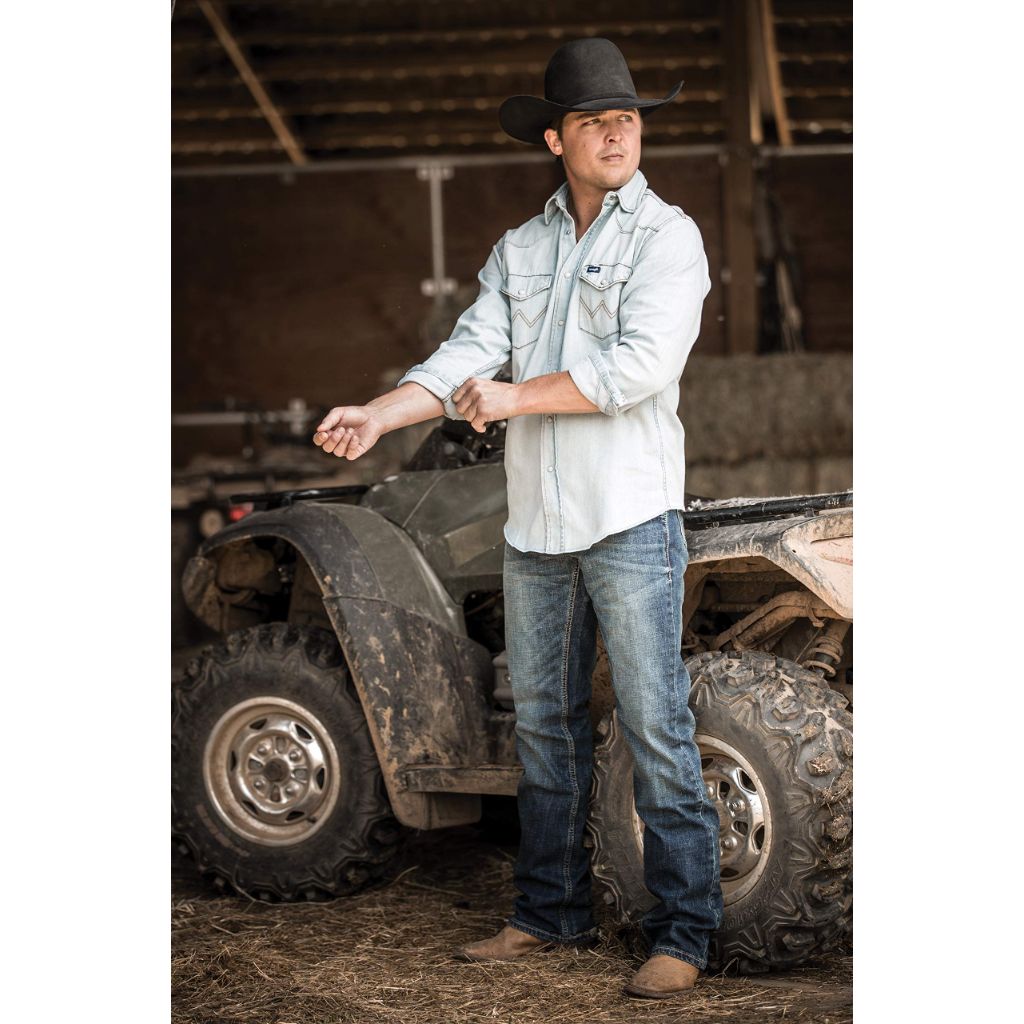 Wrangler Men's Cowboy Cut Western Long Sleeve Snap Work Shirt, Washed Finish, 18.5 X 37 (2XL)