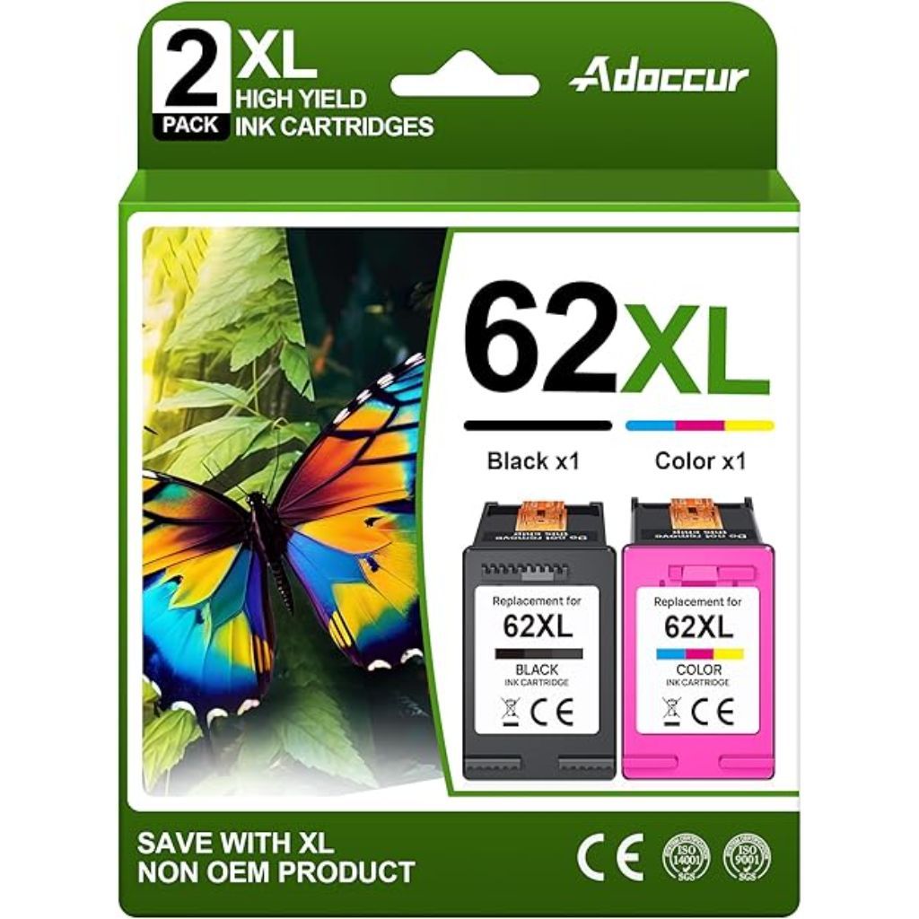 62XL Ink Cartridges Black and Color Replacement for HP Ink 62 HP 62 Ink Fits for Envy 5540 7640 5640 5660 7645 5549 OfficeJet 5740 5746 8040 OfficeJet Mobile 250 200 Printer (2 Pack)