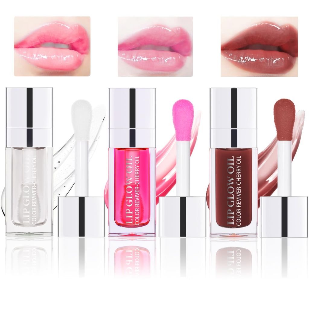 BEFIVECOK 3PCS Lip Oil Set (Clear & Raspberry & Mahogany)