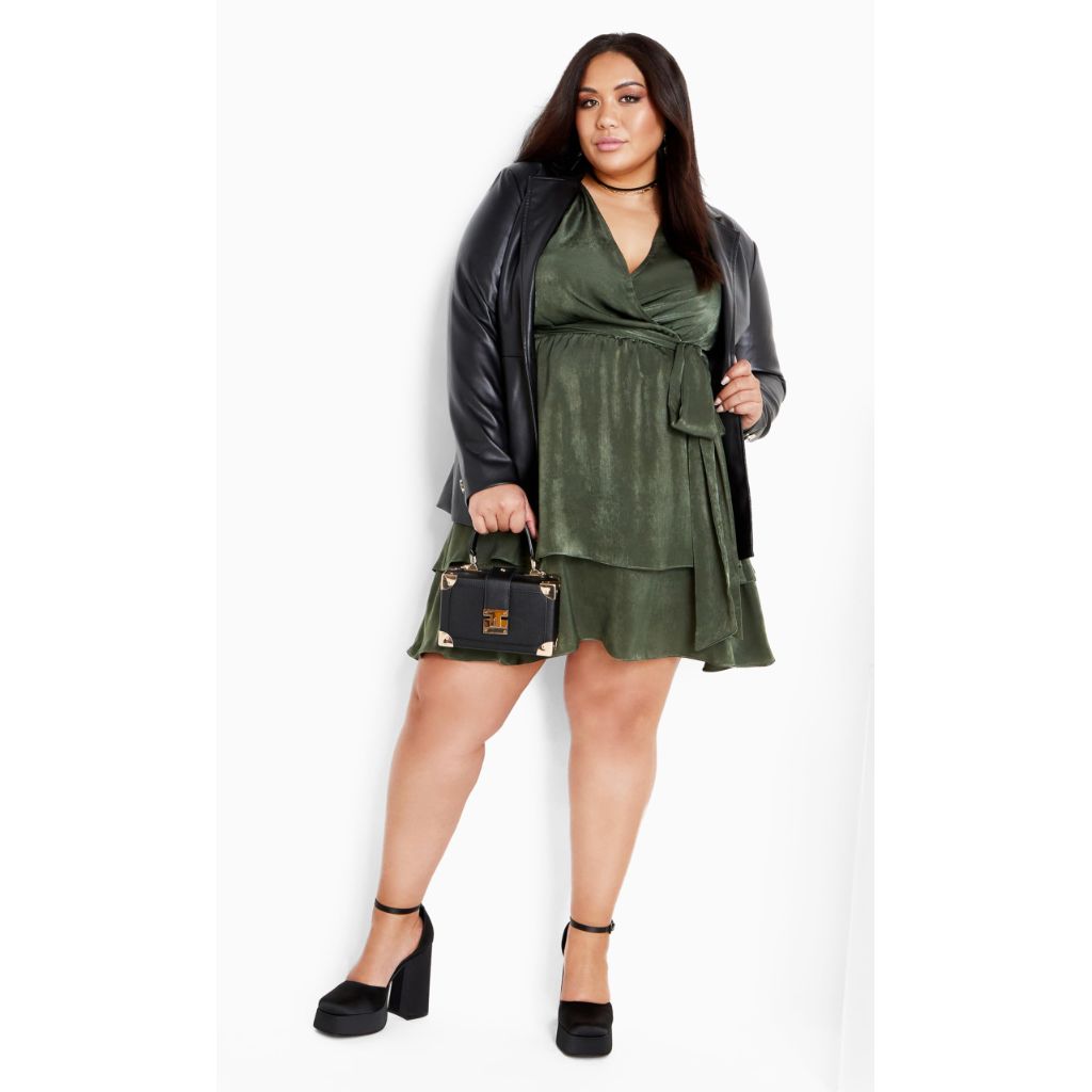 City Chic Women's Plus Size Dress, Twisted Ruffle, Olive Green - size S